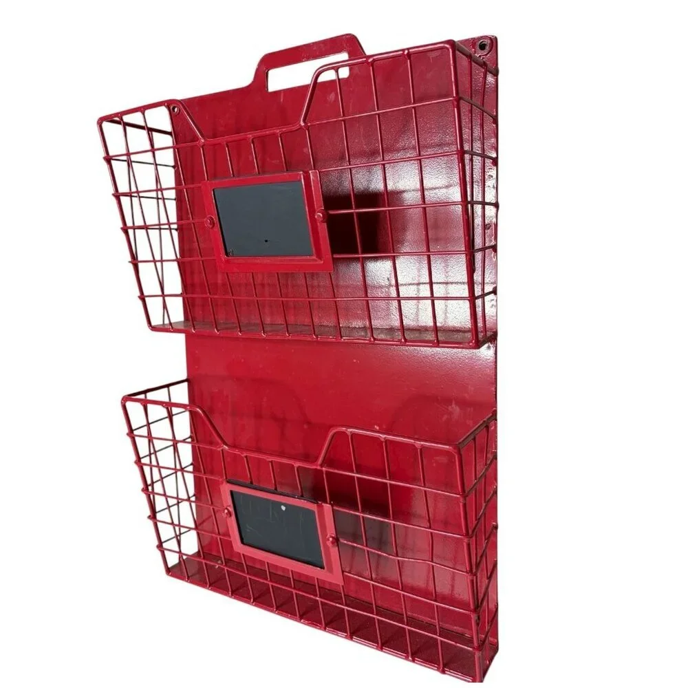 Metal Wall Hanging Storage Basket Book Holder Red
